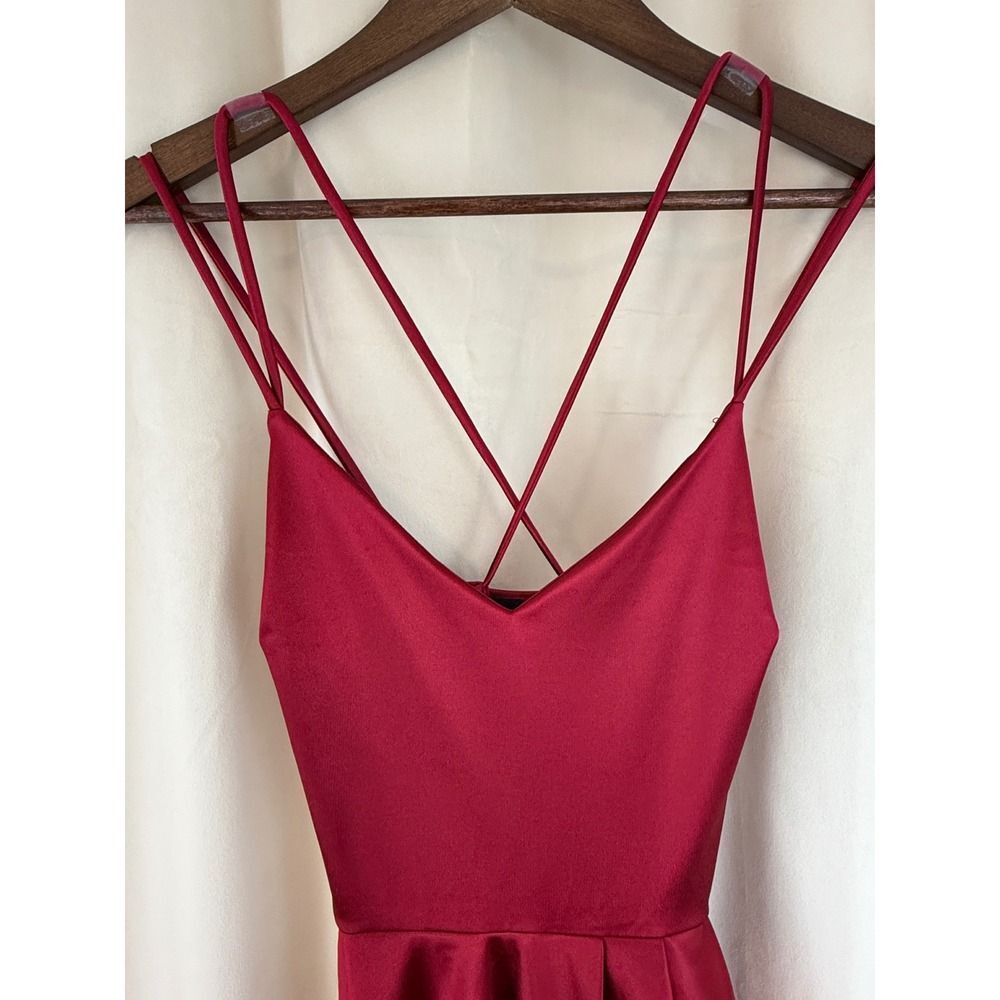 Windsor Burgundy/Maroon Satin Fit & Flare Spaghetti Strap Dress – Size Small - Picture 2 of 8
